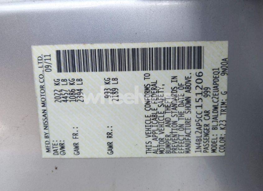 Photo 9 of 2012 Nissan Altima 3.5 SR (VIN 1N4BL2AP5CC151206)