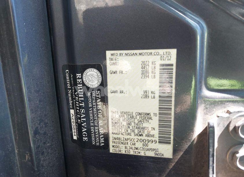 Photo 9 of 2012 Nissan Altima 3.5 SR (VIN 1N4BL2AP5CC200999)