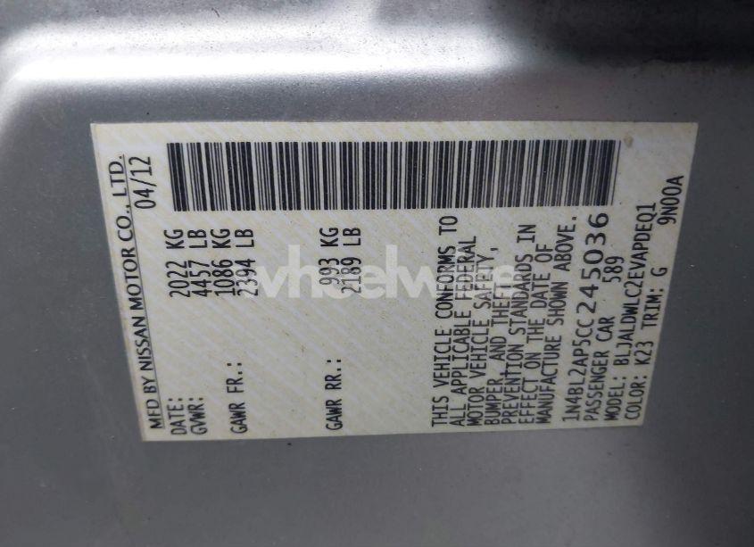 Photo 9 of 2012 Nissan Altima 3.5 SR (VIN 1N4BL2AP5CC245036)