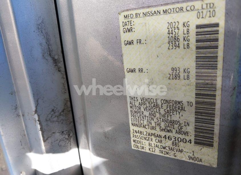 Photo 9 of 2010 Nissan Altima 3.5 SR (VIN 1N4BL2AP6AN463004)