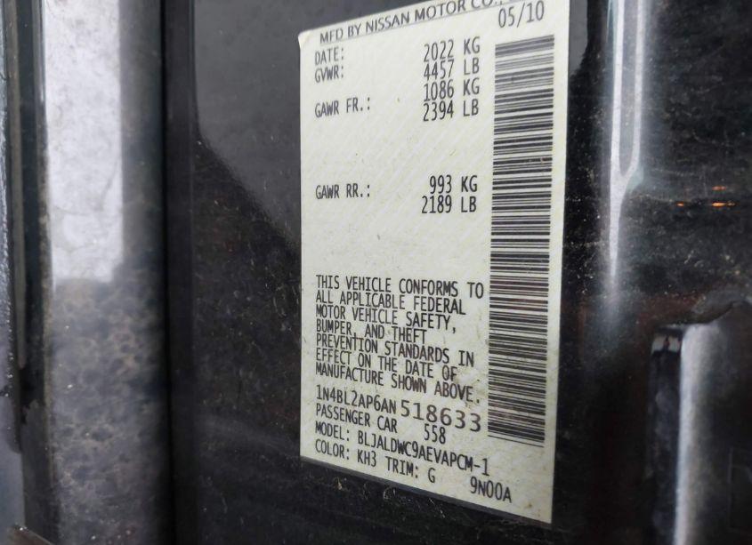 Photo 9 of 2010 Nissan Altima 3.5 SR (VIN 1N4BL2AP6AN518633)