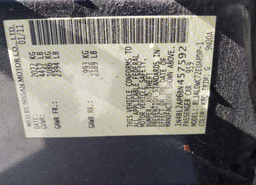 Photo 9 of 2011 Nissan Altima 3.5 SR (VIN 1N4BL2AP6BN457592)