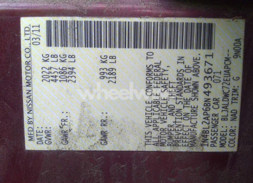 Photo 9 of 2011 Nissan Altima 3.5 SR (VIN 1N4BL2AP6BN493671)