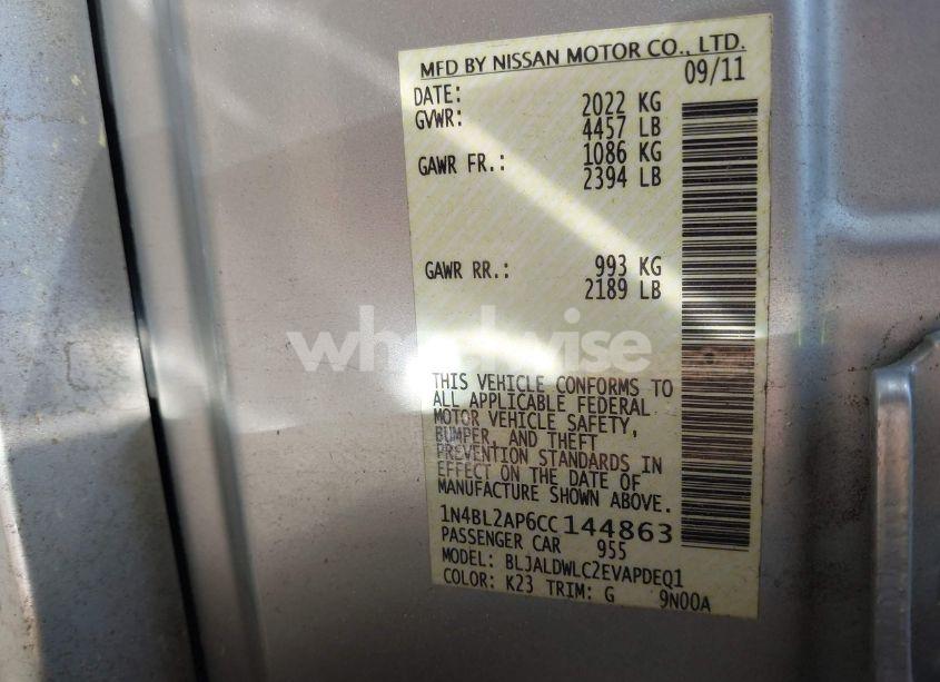 Photo 9 of 2012 Nissan Altima 3.5 SR (VIN 1N4BL2AP6CC144863)