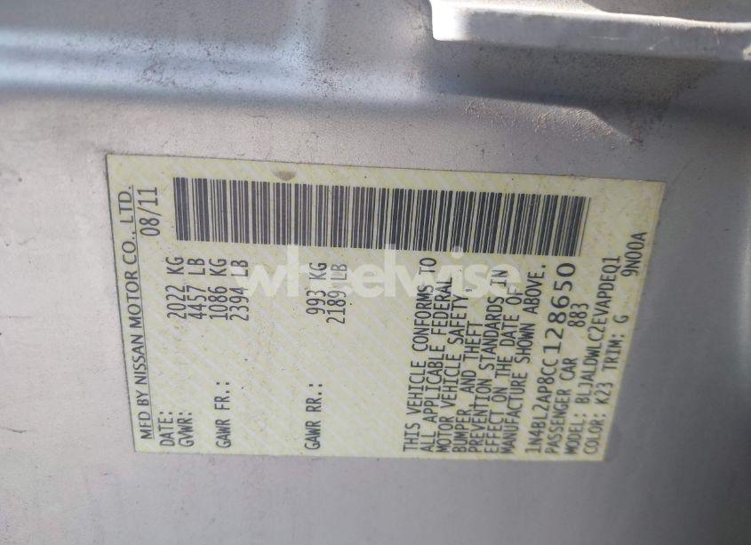 Photo 9 of 2012 Nissan Altima 3.5 SR (VIN 1N4BL2AP8CC128650)