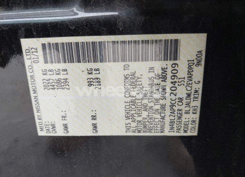 Photo 9 of 2012 Nissan Altima 3.5 SR (VIN 1N4BL2AP9CC204909)