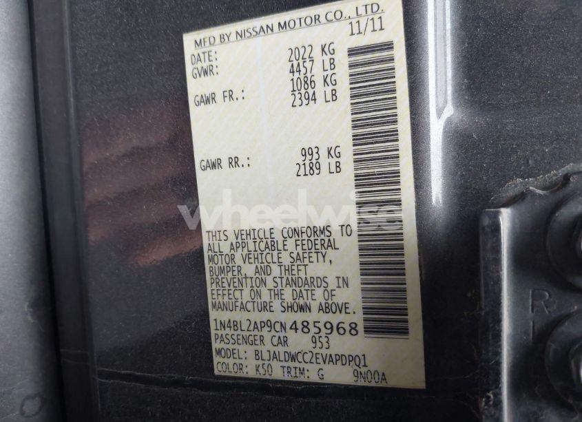 Photo 9 of 2012 Nissan Altima 3.5 SR (VIN 1N4BL2AP9CN485968)