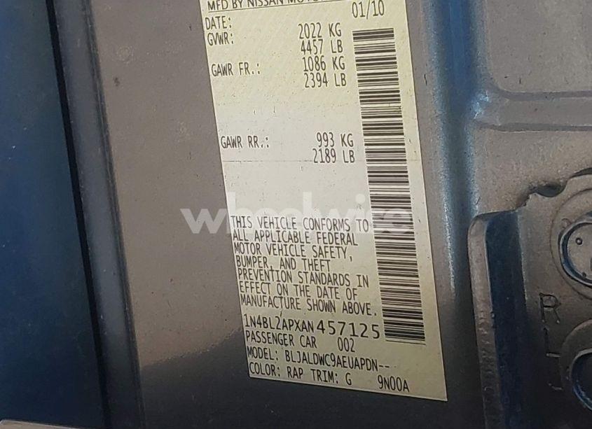 Photo 9 of 2010 Nissan Altima 3.5 SR (VIN 1N4BL2APXAN457125)