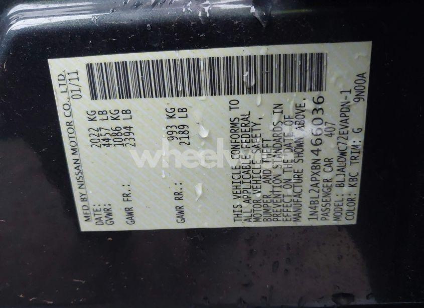 Photo 9 of 2011 Nissan Altima 3.5 SR (VIN 1N4BL2APXBN466036)