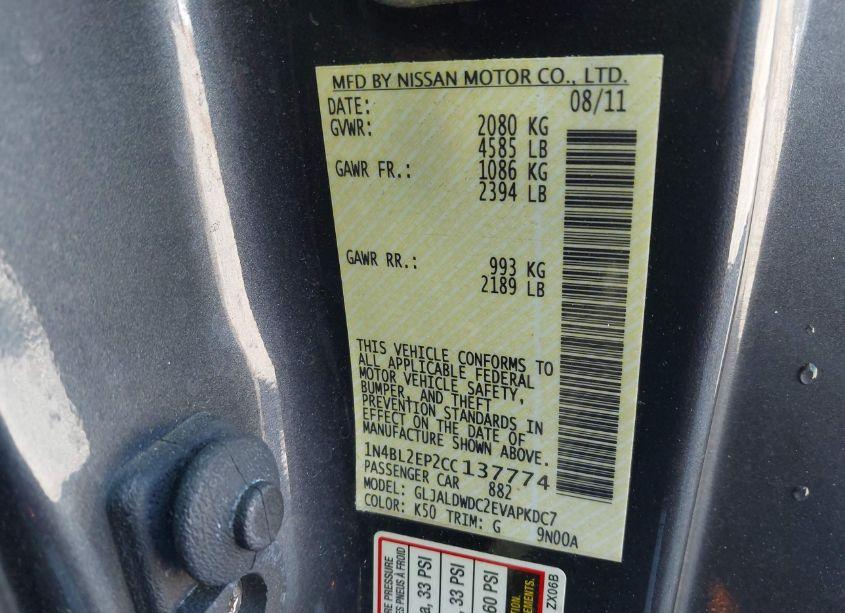 Photo 9 of 2012 Nissan Altima 3.5 SR (VIN 1N4BL2EP2CC137774)