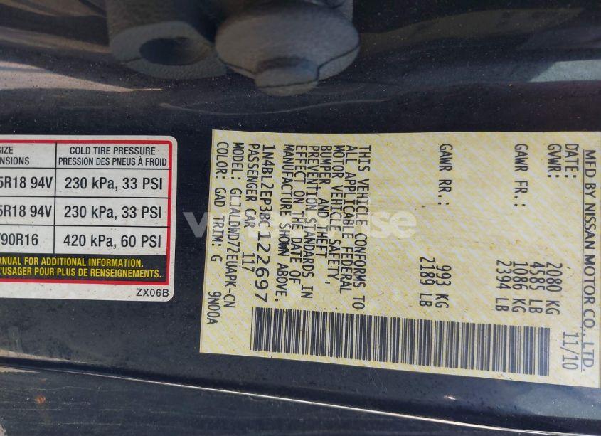 Photo 9 of 2011 Nissan Altima 3.5 SR (VIN 1N4BL2EP3BC122697)