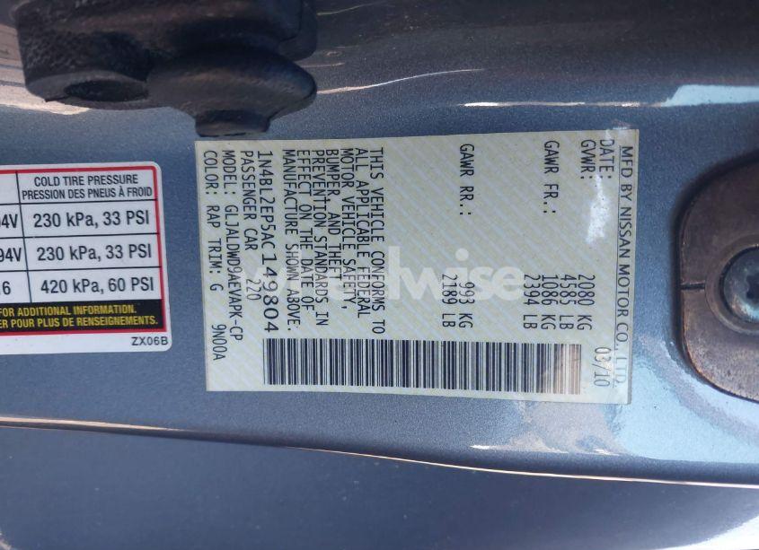 Photo 9 of 2010 Nissan Altima 3.5 SR (VIN 1N4BL2EP5AC149804)