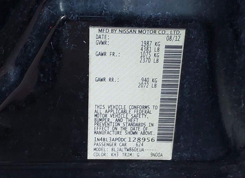 Photo 9 of 2013 Nissan Altima 3.5 SV (VIN 1N4BL3AP0DC128956)