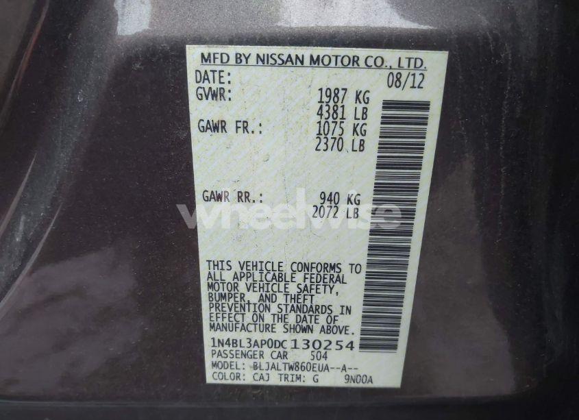 Photo 9 of 2013 Nissan Altima 3.5 SV (VIN 1N4BL3AP0DC130254)