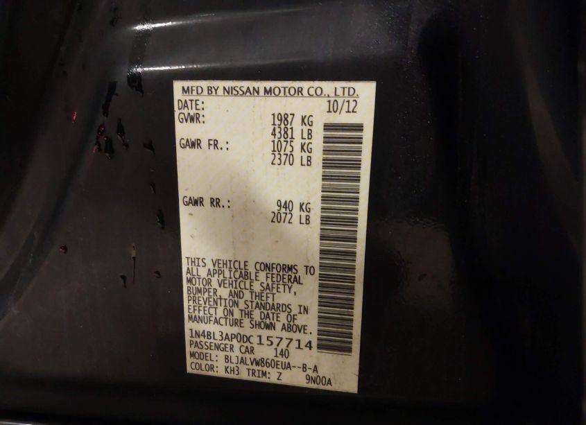 Photo 9 of 2013 Nissan Altima 3.5 SL (VIN 1N4BL3AP0DC157714)