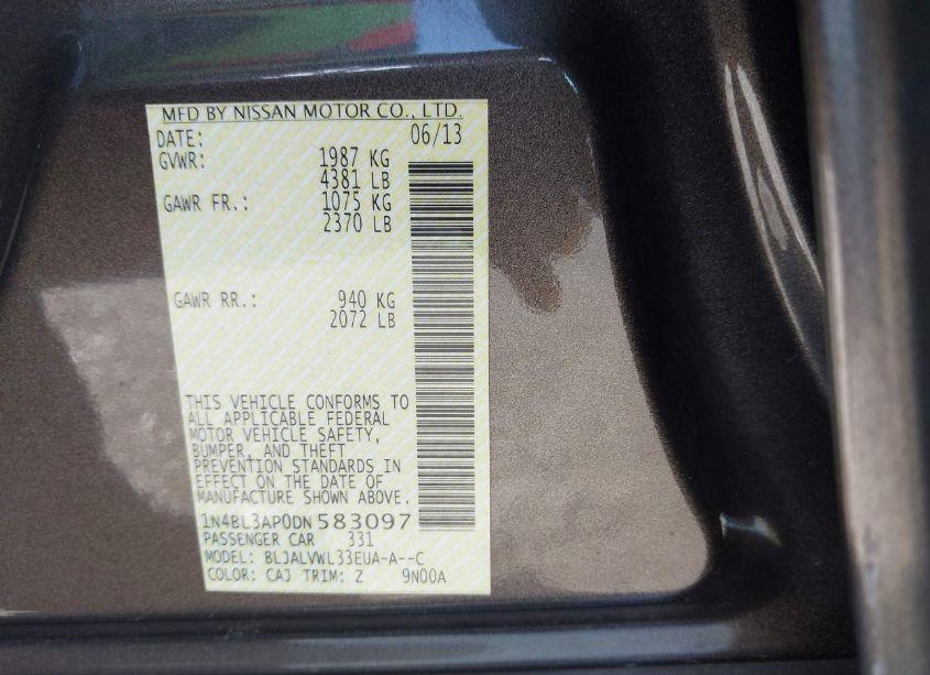 Photo 9 of 2013 Nissan Altima 3.5 SL (VIN 1N4BL3AP0DN583097)