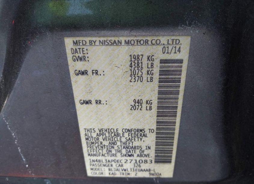 Photo 9 of 2014 Nissan Altima 3.5 SL (VIN 1N4BL3AP0EC271083)