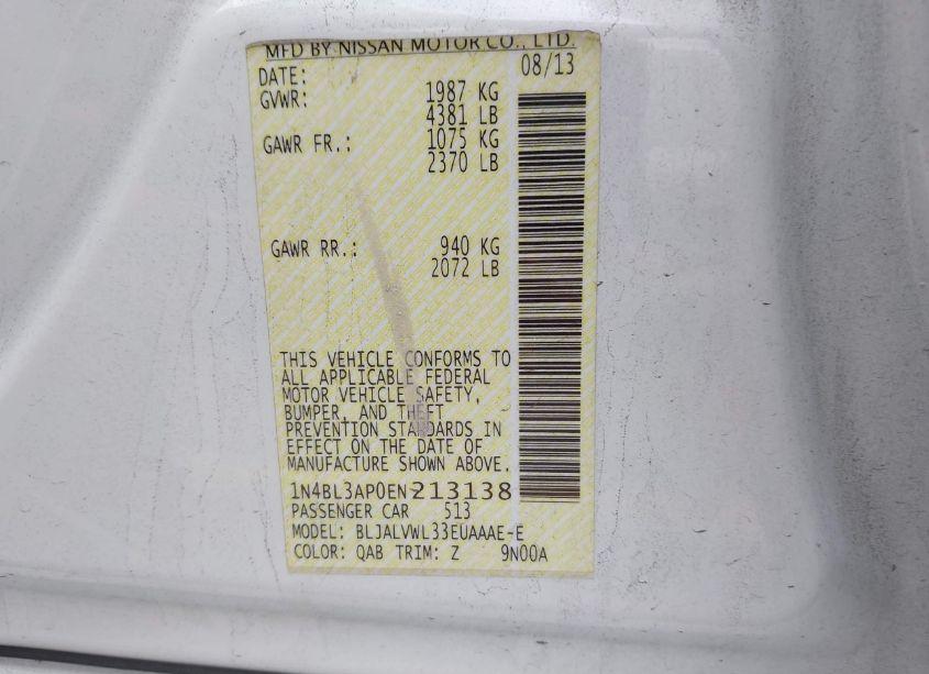 Photo 9 of 2014 Nissan Altima 3.5 SL (VIN 1N4BL3AP0EN213138)