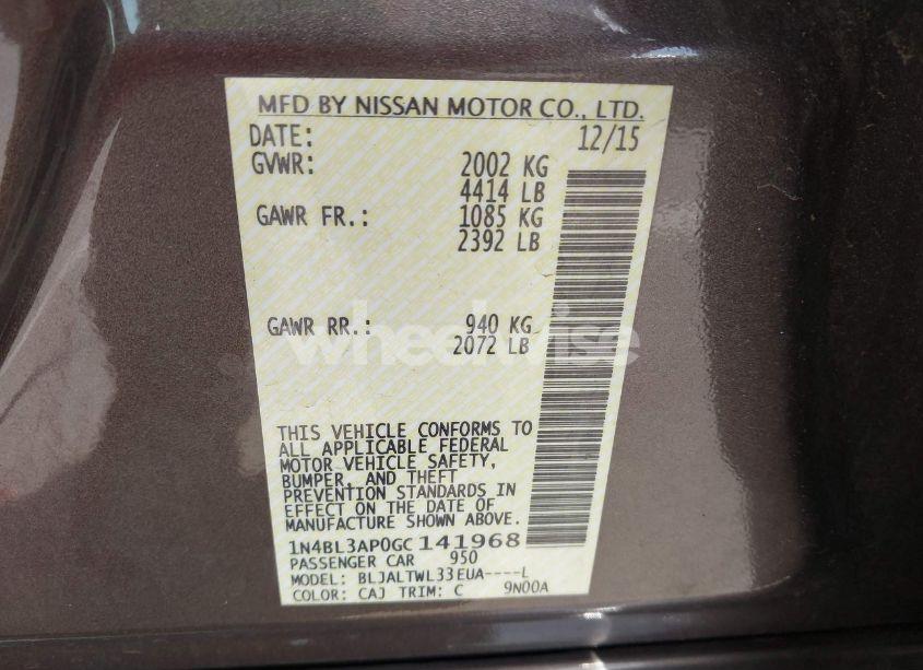 Photo 9 of 2016 Nissan Altima 3.5 SL (VIN 1N4BL3AP0GC141968)