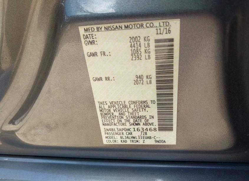 Photo 9 of 2017 Nissan Altima 3.5 SR (VIN 1N4BL3AP0HC163468)