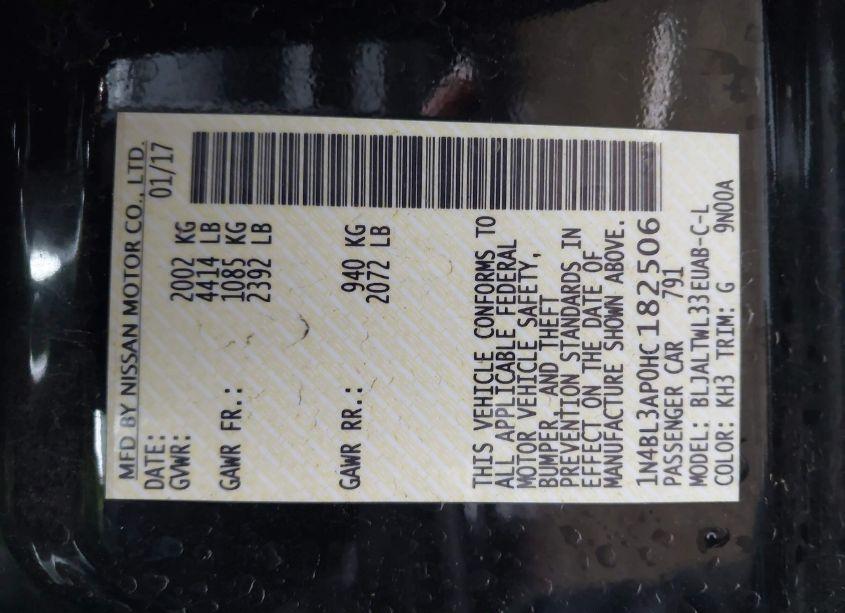 Photo 9 of 2017 Nissan Altima 3.5 SL (VIN 1N4BL3AP0HC182506)