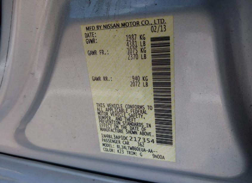 Photo 9 of 2013 Nissan Altima 3.5 SV (VIN 1N4BL3AP1DC217354)