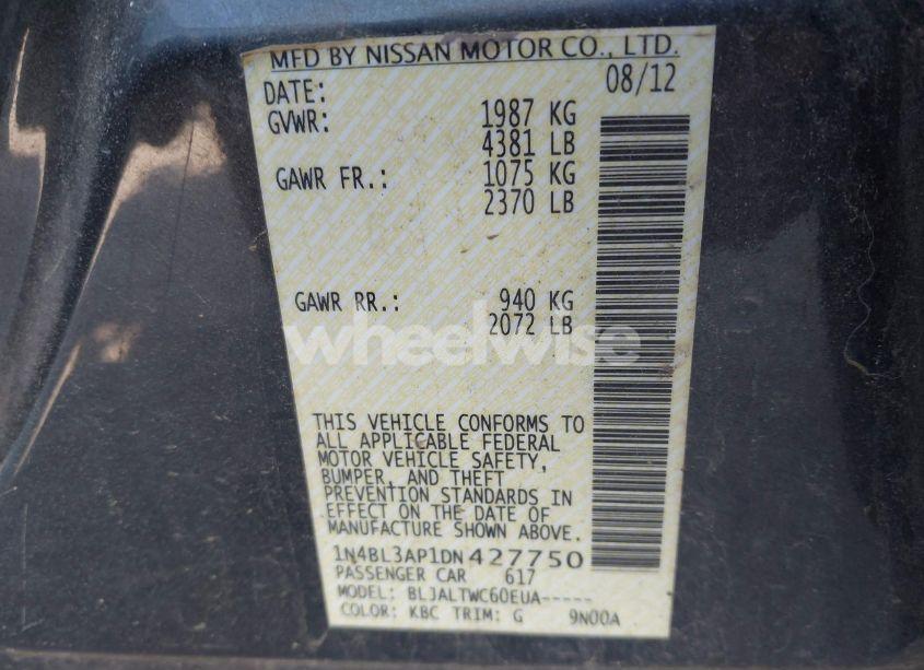 Photo 9 of 2013 Nissan Altima 3.5 SV (VIN 1N4BL3AP1DN427750)