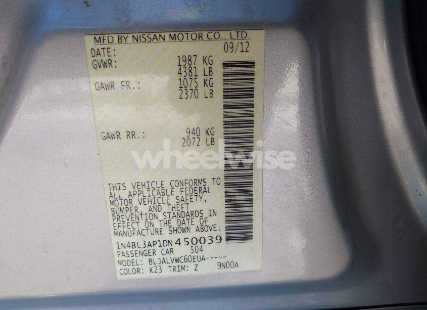 Photo 9 of 2013 Nissan Altima 3.5 SL (VIN 1N4BL3AP1DN450039)