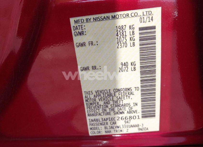 Photo 9 of 2014 Nissan Altima 3.5 SL (VIN 1N4BL3AP1EC266801)