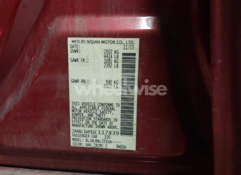 Photo 9 of 2016 Nissan Altima 3.5 SL/3.5 SR (VIN 1N4BL3AP1GC117839)