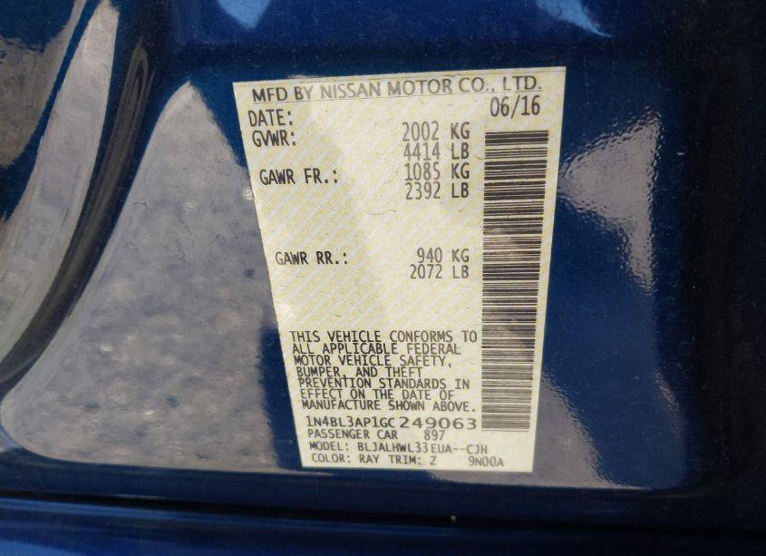 Photo 9 of 2016 Nissan Altima 3.5 SR (VIN 1N4BL3AP1GC249063)