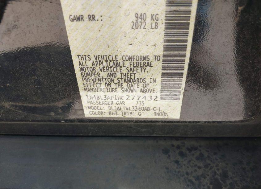 Photo 9 of 2017 Nissan Altima 3.5 SL (VIN 1N4BL3AP1HC277432)