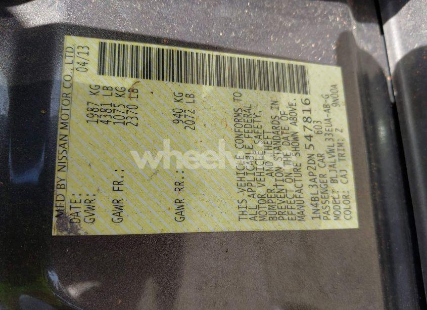 Photo 9 of 2013 Nissan Altima 3.5 SL (VIN 1N4BL3AP2DN547816)