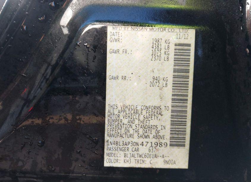 Photo 9 of 2013 Nissan Altima 3.5 SV (VIN 1N4BL3AP3DN471989)