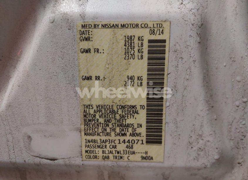 Photo 9 of 2015 Nissan Altima 3.5 SL (VIN 1N4BL3AP3FC144071)