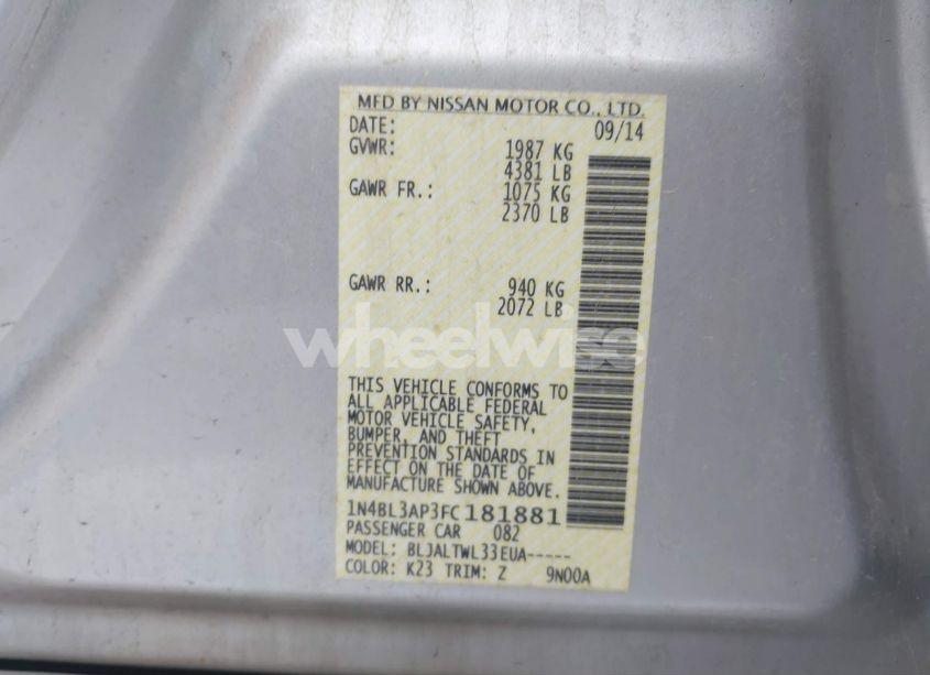 Photo 9 of 2015 Nissan Altima 3.5 S/3.5 SL/3.5 SV (VIN 1N4BL3AP3FC181881)