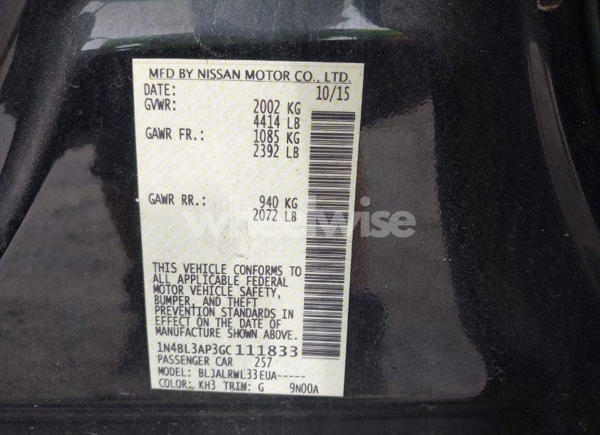 Photo 9 of 2016 Nissan Altima 3.5 SL/3.5 SR (VIN 1N4BL3AP3GC111833)