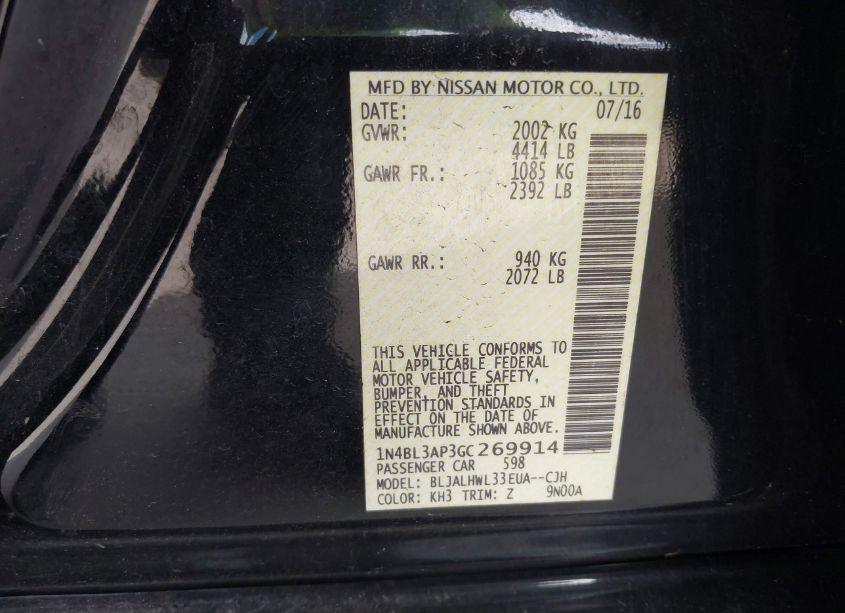 Photo 9 of 2016 Nissan Altima 3.5 SR (VIN 1N4BL3AP3GC269914)