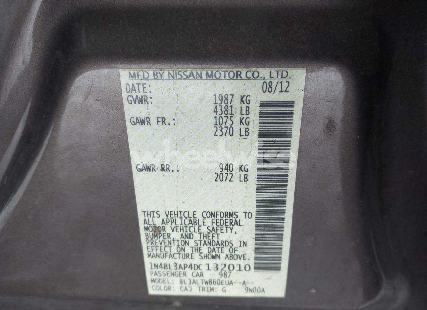 Photo 9 of 2013 Nissan Altima 3.5 SV (VIN 1N4BL3AP4DC132010)