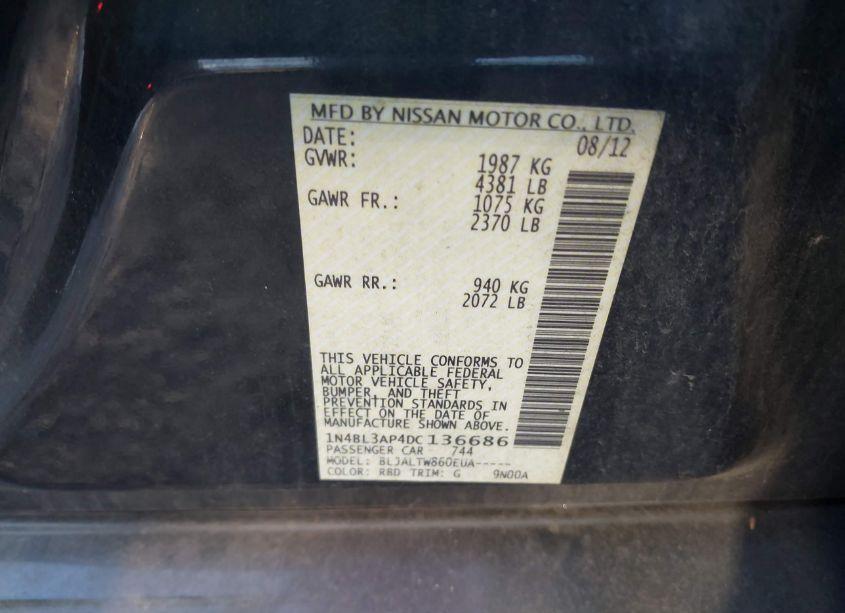 Photo 9 of 2013 Nissan Altima 3.5 SV (VIN 1N4BL3AP4DC136686)