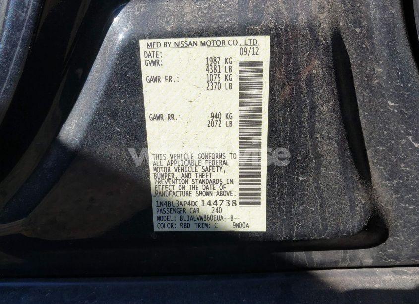 Photo 9 of 2013 Nissan Altima 3.5 SL (VIN 1N4BL3AP4DC144738)