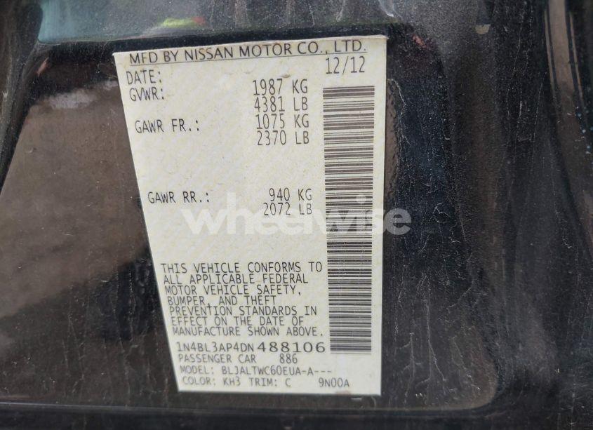 Photo 9 of 2013 Nissan Altima 3.5 SV (VIN 1N4BL3AP4DN488106)