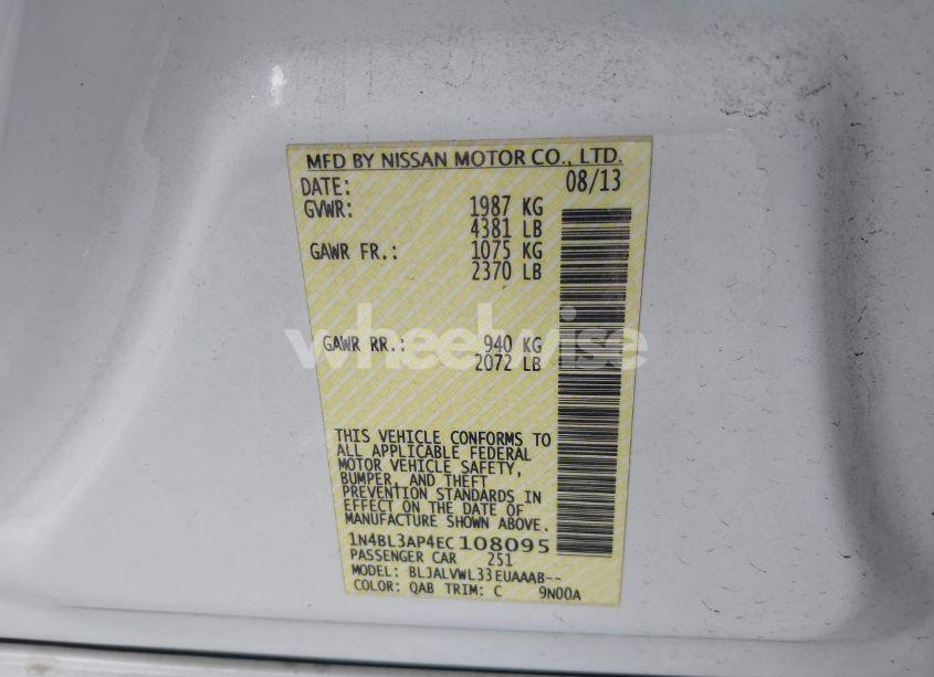 Photo 9 of 2014 Nissan Altima 3.5 SL (VIN 1N4BL3AP4EC108095)