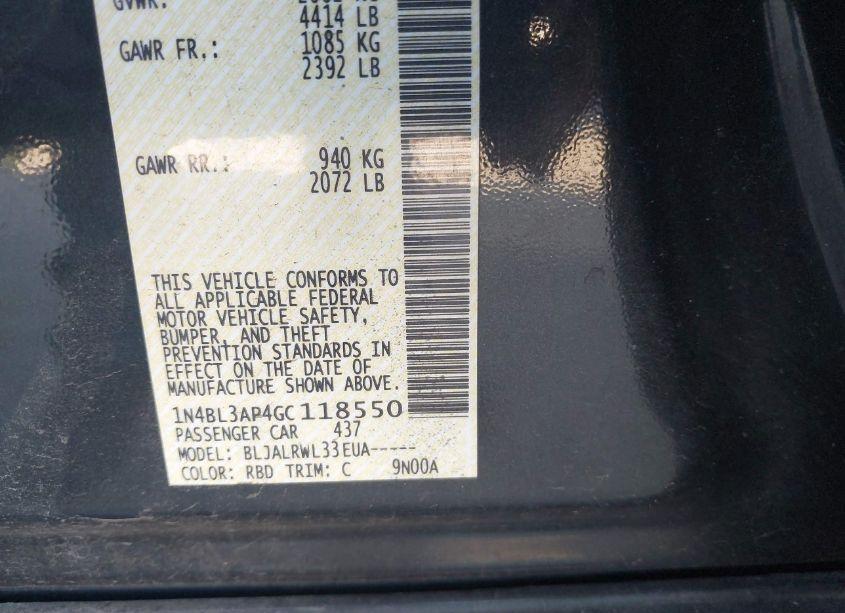 Photo 9 of 2016 Nissan Altima 3.5 SL (VIN 1N4BL3AP4GC118550)