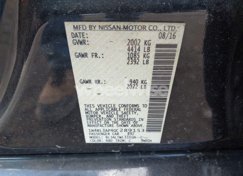 Photo 9 of 2016 Nissan Altima 3.5 SL (VIN 1N4BL3AP4GC289153)