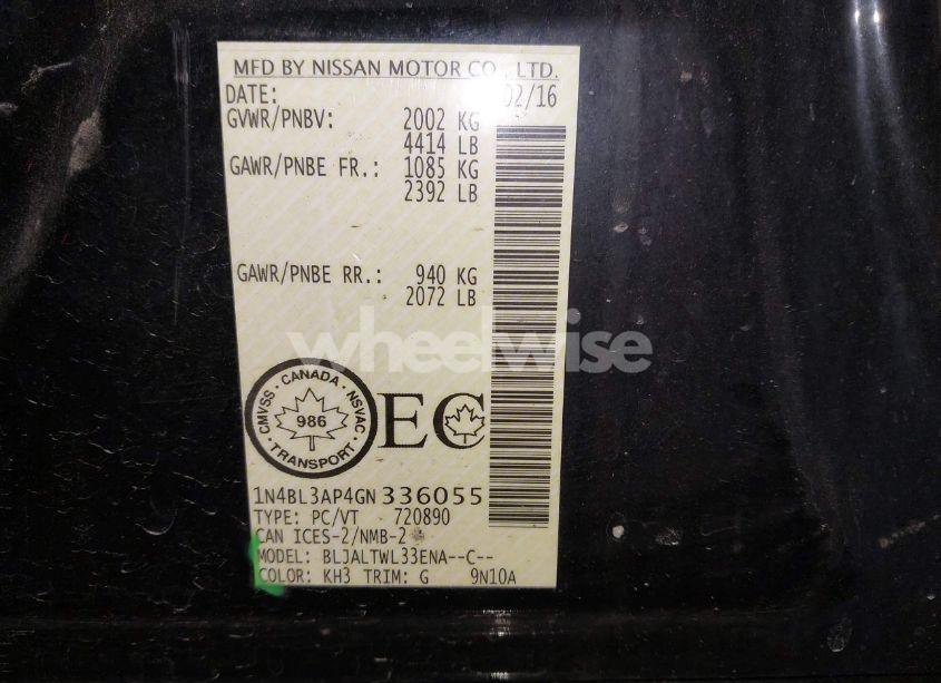 Photo 9 of 2016 Nissan Altima 3.5 SL/3.5 SR (VIN 1N4BL3AP4GN336055)