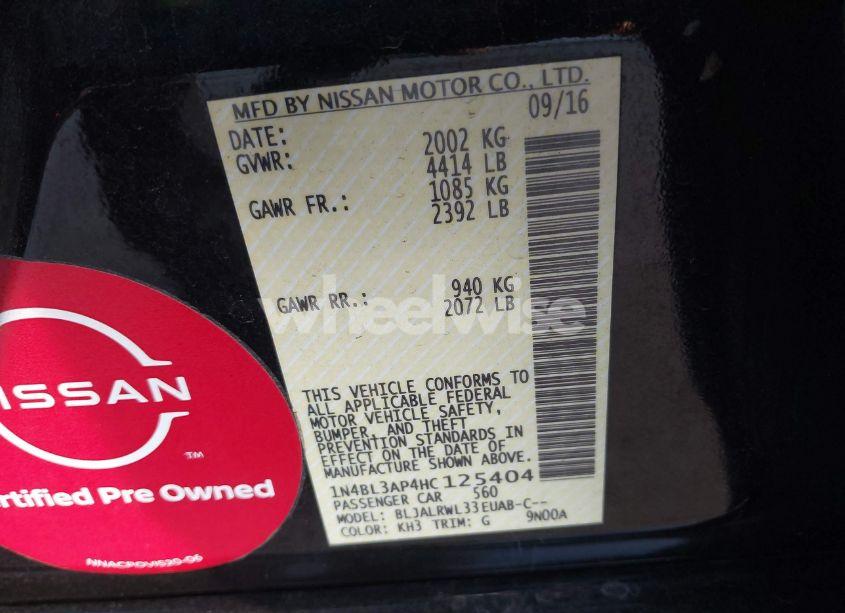 Photo 9 of 2017 Nissan Altima 3.5 SL/3.5 SR (VIN 1N4BL3AP4HC125404)