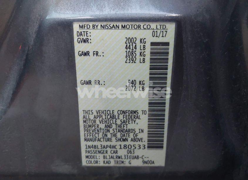 Photo 9 of 2017 Nissan Altima 3.5 SL (VIN 1N4BL3AP4HC180533)