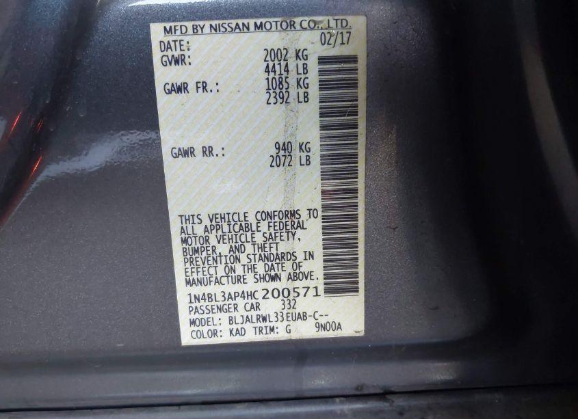 Photo 9 of 2017 Nissan Altima 3.5 SL (VIN 1N4BL3AP4HC200571)