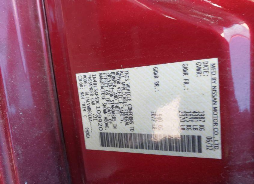 Photo 9 of 2013 Nissan Altima 3.5 SL (VIN 1N4BL3AP5DC109920)